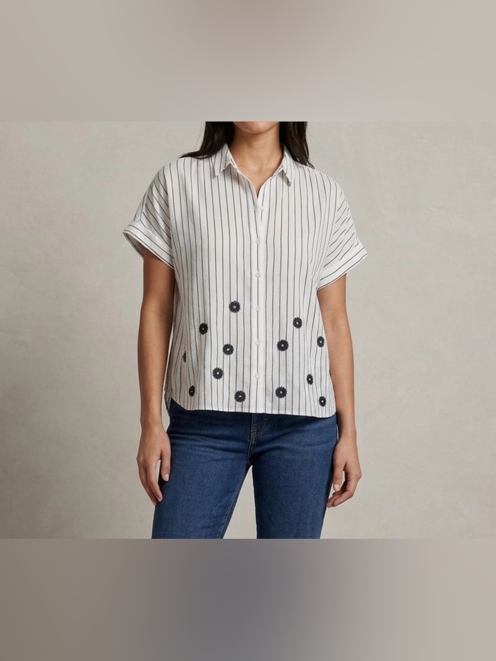 Madewell Embroidered Hilltop Shirt Striped Cotton Button Up Blouse Size M Boho